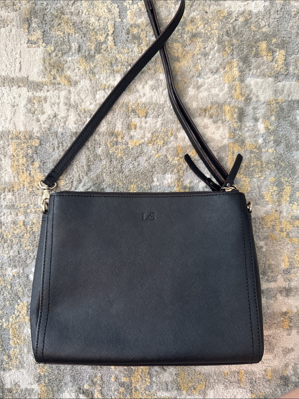 Lo & Sons Black Leather Pearl Crossbody Bag